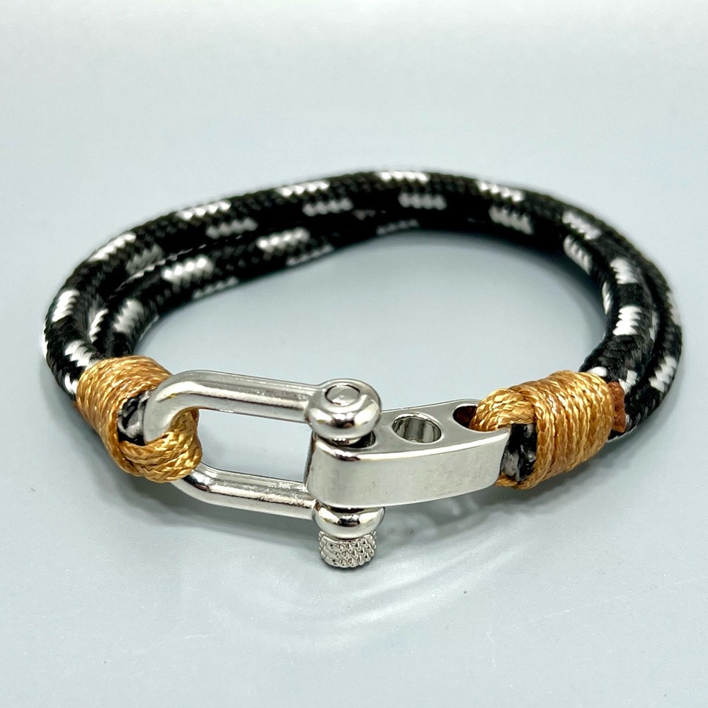 LA Rocks Men’s Nylon & Silver Plate Horsebit Bracelet